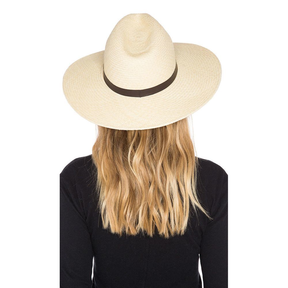 Janessa Leone Gloria Leather Trim Woven Straw Hat - Picture 3 of 7